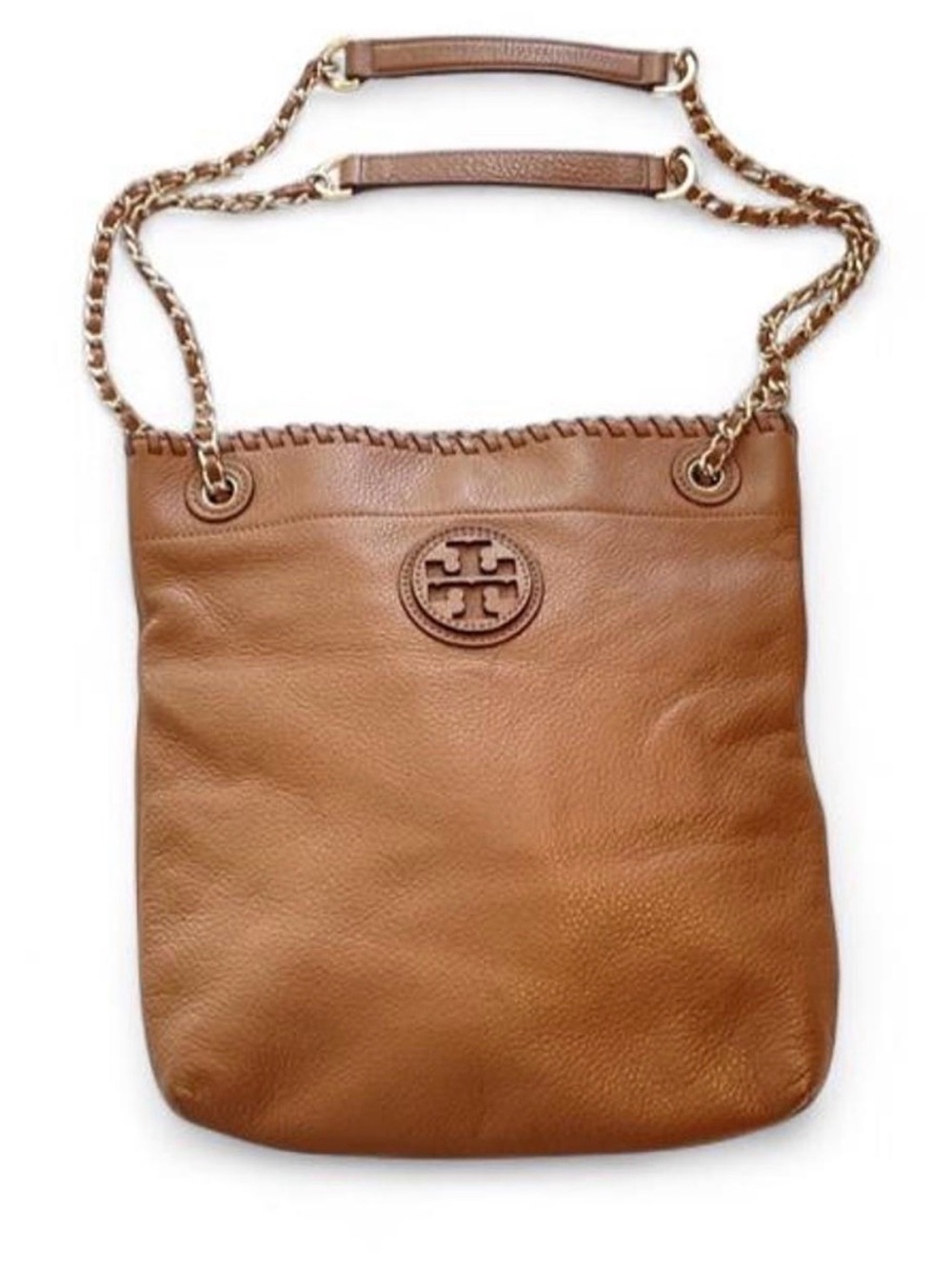 Tory Burch Marion Pebbled Leather Shoulder Bag Caramel colorway, pebbled leather